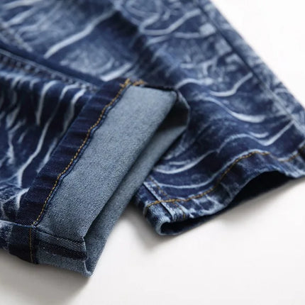 Men's Blue Stretch Jeans, Washed and Bleached Straight-leg Denim Pants, Asian Sizes 28–42. New 2026