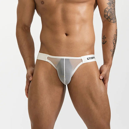 Men's Sexy See Through Ice Silk Underwear Mesh U Bulge Pouch Personality Panties Transparent Ultra-Thin Breathable Underpants