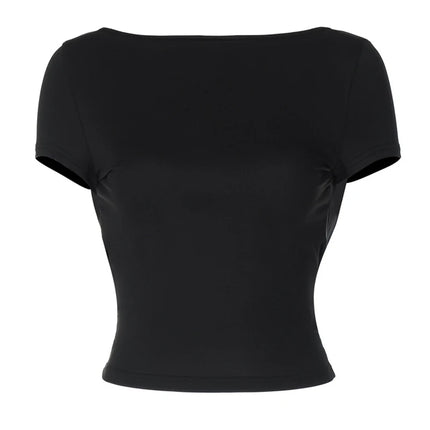 Women's O Neck Short Sleeve Backless Ruched Crop Top Y2K Streetwear Summer Spring Casual T-Shirt Dropshipping