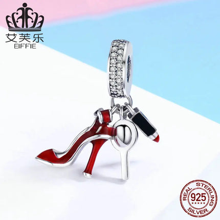WOSTU Family Heart Charm High heels Mirror Makeup Pendant Bee Boy & Girl Charm Dreamcatcher Beads Jewelry Making Copper Zircon
