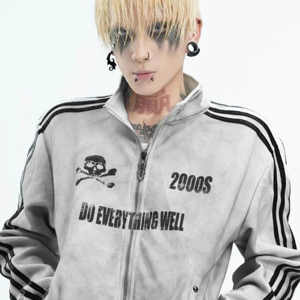 long sleeved spray printed sportswear fashion trend Harajuku retro Y2K personality willow nail zipper sweatshirt sweatpants