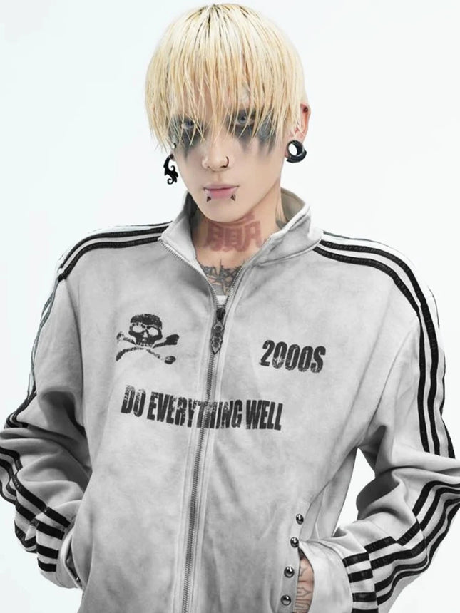 long sleeved spray printed sportswear fashion trend Harajuku retro Y2K personality willow nail zipper sweatshirt sweatpants