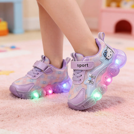 Kids' Casual LED Light Sneakers Cartoon PU Leather Spring Outdoor Breathable Anti-slip Sneakers Pink Purple Size 21-30