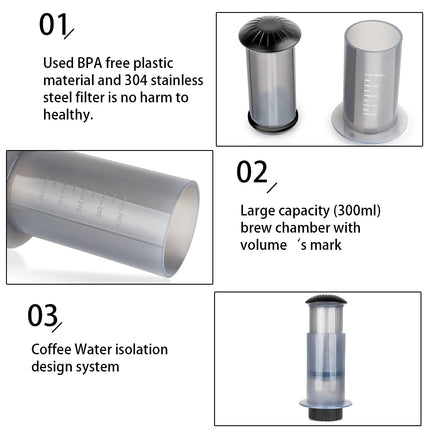 For AeroPress Machine Espresso Portable Coffee Maker Cafe French Press Coffee Pot  with Filters Paper Kit