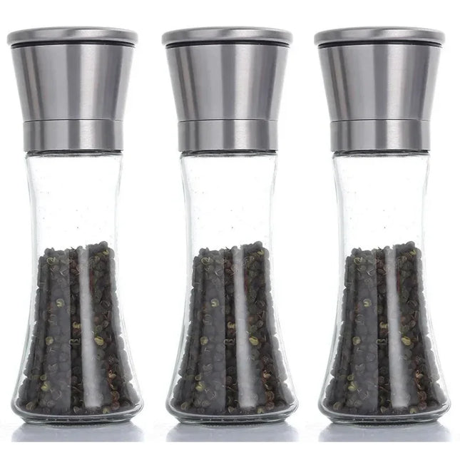 180/200ML Pepper Grinder Stainless Steel Glass Spice Bottle Salt Pepper Mill Manual Spice Grinder Mill Household Kitchen Gadgets