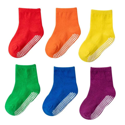 6 Pairs Baby Socks Spring Autumn Cartoon Weather Full Bottom Anti Slip Mid Tube Kids Boys Girls Socks
