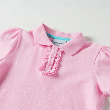 Mudkingdom Mudkingdom Big Girls Polo Shirt Casual Solid Ruffle Short Sleeve Tops for Kids Shirts Cotton Children Summer Clothing