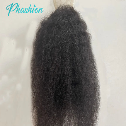 Phashion Real HD 2x6 Kim K 26 28 Inch Kinky Straight Deep Parting Yaki Lace Closure 100% Human Hair Transparent Lace Remy Hair