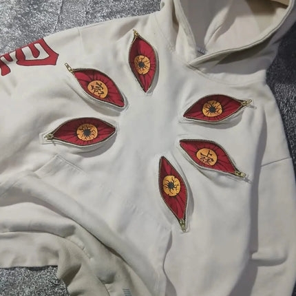 Punk Six Eyes Kokushibo Multi Zipper Hoodies Cool Design Sweatshirt Y2k Streetwear Oversized Casual Fashion Couples Anime Hoodie