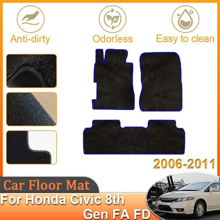 For Honda Civic 8th Gen FA FD 2006~2011 2010 2008 2009 Car Floor Mats Rugs Panel Cover Pad Foot Footpads Carpet Auto Accessories