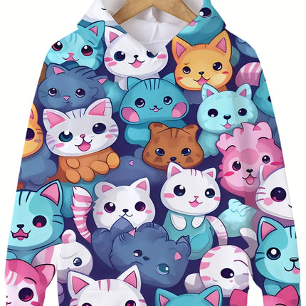 Children's Clothing﻿﻿ Hoodies Long Sleeve Kids Clothes Girl Boy Autumn Sweatshirt Cartoon 3D Cat Print Streetwear Children Top