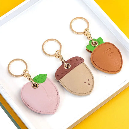 Leather Strawberry Lemon Keychain Case Holder Fashion Women Car Key Ring Charm Bag Car Pendant Gift Anti-lost Pet Dog Cat Collar
