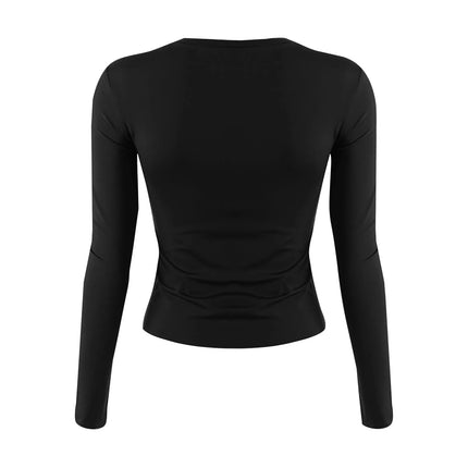 Women Fashion Casual Long Sleeve T-Shirt Lady Minimalist Style Solid Color Round Neck Top Female Casual Skinny Daily Clothes
