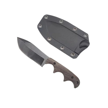 New outdoor small straight knife, stone washed blade camping edc survival knife, white/wood grain handle + k sheath tool.