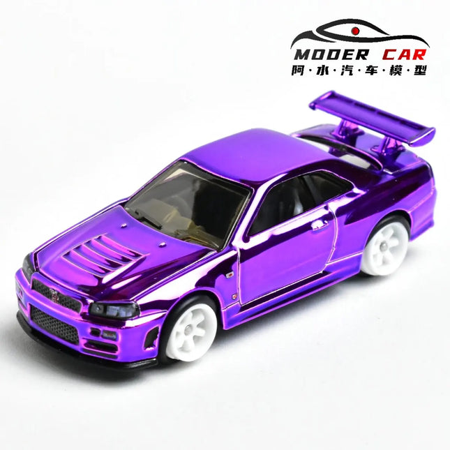 ZZC 1:64 GTR R34 Electroplated Purple Diecast Model Car