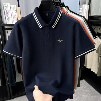 100% pure cotton summer men's polo short sleeve T-shirt business casual breathable cozy delicate popular stylish embroidered top