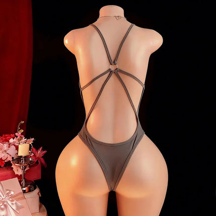 Crotchless Uniform Sexy Cosplay Costume Bodysuit Anime open Swimwear Bikini Women Hot Ice Silk solid color Uniform Sets