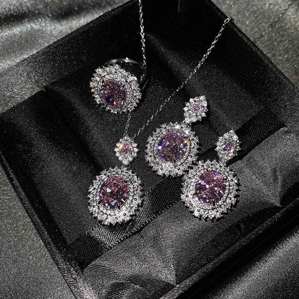 3Pcs/set For Women Girls Party  Elegant Luxury Fashion Crystal Zircon Necklace Earrings Ring Wedding Bride Jewelry Set Gifts