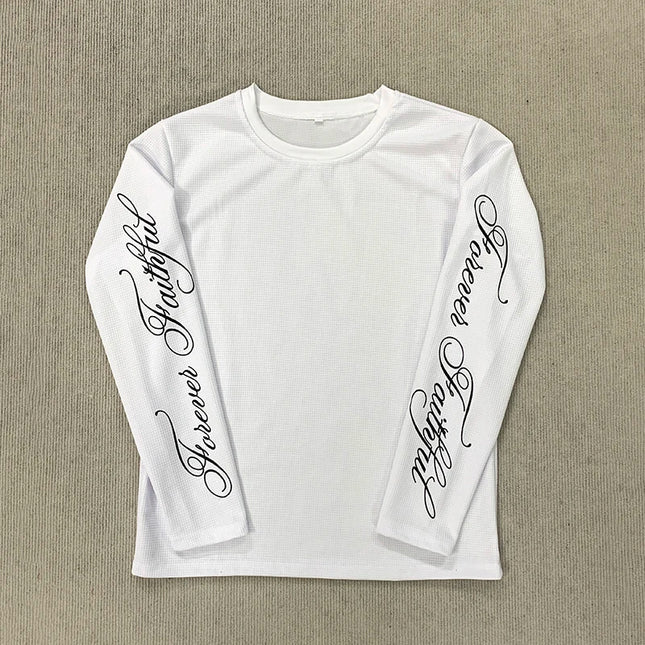Spring American Retro Y2K Long Sleeve T-Shirt Casual Round Neck Lightweight Breathable Top Letter Print Streetwear