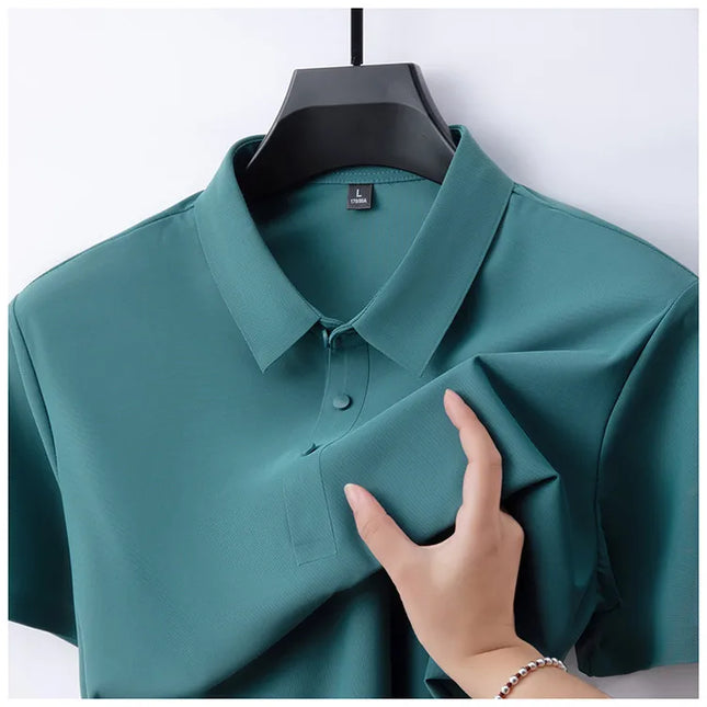 Ice Silk Polo Shirt – Quick-Dry, Breathable & Lightweight, Seamless Knit Design, Business Casual Short Sleeve Top Golf