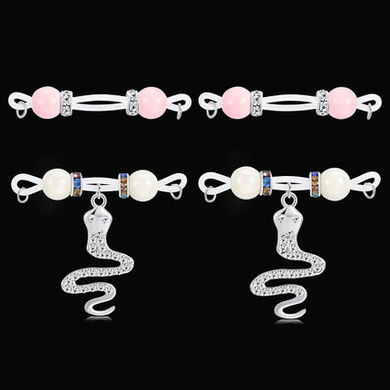 2Pairs Fake Nipple Rings - Adjustable Fit Daily Wear Nipple Nooses - 8mm Candy Beads, Fake Nipple Jewelry Faux Nipple Piercing