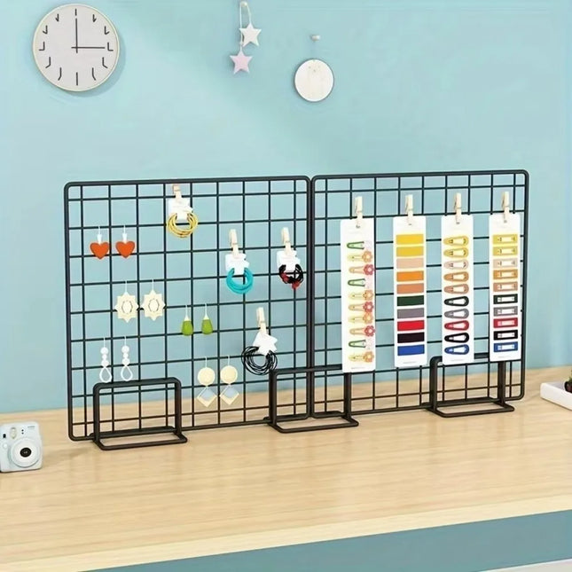 Modern Grid Display Rack Metal with Base Storage Rack Grid Frame Jewelry Booth Rack For Grid Panel