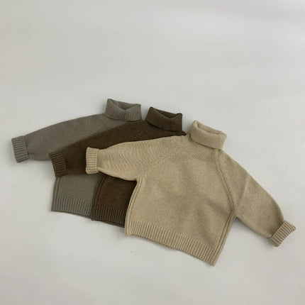 Forest style Korean version children's sweater, thick needle solid color high neck base sweater, children's thick men's and girl