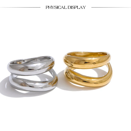 Yhpup 6789# Stainless Steel Metal Double Layer Geometric Cast High Quality Ring Water Resistant Texture Fashion Daily Jewelry