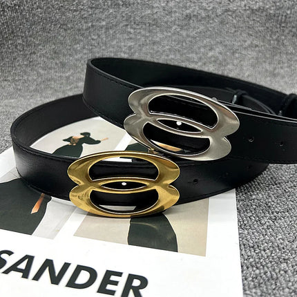 Fashionable Geometric Double Oval Metal Buckle Decorative Belt Versatile Personality High-End Design PU Leather Waistband