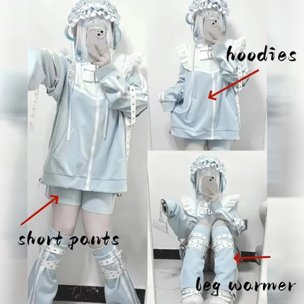 Y2K women clothing arcane stitch grinch Hoodies Women's Autumn 2024 Ruffled Edge Harajuku Hoodie 2000s Loose Zipper Sweatshirts