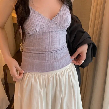 Pure Desire Lace Trim Camisole Tank Top with Chest Pad Summer Slimming Inner Wear Outerwear Beautiful Ba Boting Underwear