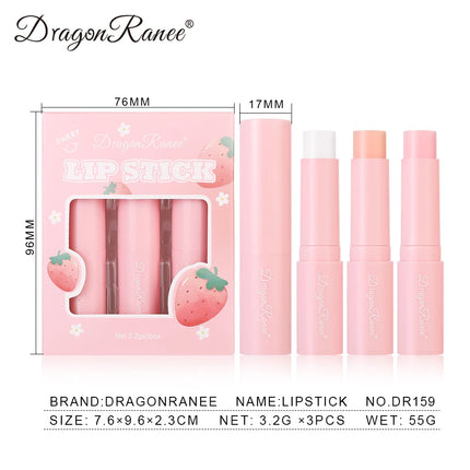 Dragon Ranee  3-Piece Set Thermochromic Moisturizing Lip Balm Hydrating Color-Changing Fruit Strawberry Colorless Pink Lipstick