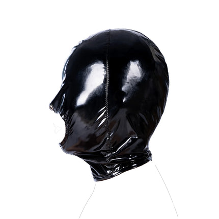 Leather Wetlook BDSM Mask Hood Gimp Open Mouth,Silicone Ball Gag with Hole,Bondage Gear Head Harness,Erotic Sex Toys For Couples