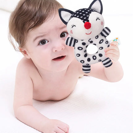Happy Monkey Newborn Hand Rattle Baby Toy Bell Baby Black and White Toy Fox Elephant Rattle