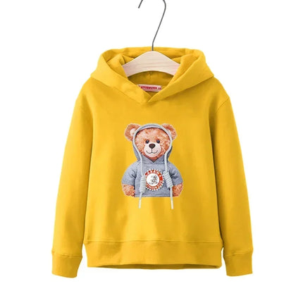 Autumn Winter Long Sleeve Teddy Bear Print Children Hoodie Kids Girl Boys Cartoon Street Casual Hip-hop Sweatshirts Pullover Top