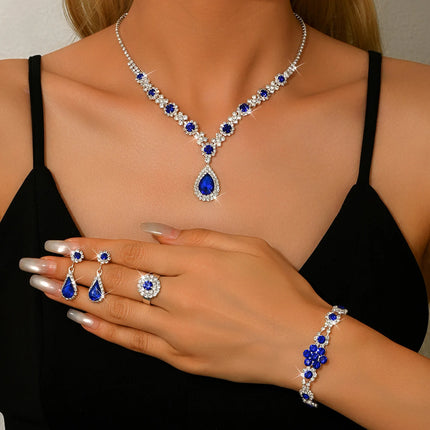Ladies' Fashion Flower Water Drop Necklace Earrings Bracelet Jewelry Set Suitable for Wedding, Party, Festival Gifts