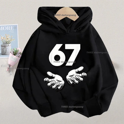 Autumn Children's Comfortable Hoodies 67 Six Seven Digit Print Kid Cute Fleece Sweatshirt Boys Girls Casual Fashion Sport Hooded