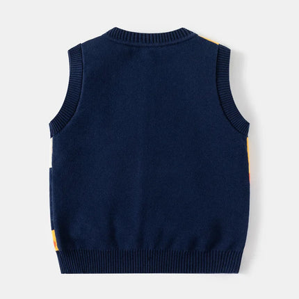 Autumn Spring Boy Girl Sweater Rocket Giraffe Cardigan Stitch Kid Clothing Sleeveless Buttons Baby Costume 2-6Y Children Sweater