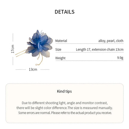 New Chinese Style Gentle Gradient Fabric Flower Hair Sticks for Women Sweet Chains Tassel Imitation Pearl Hairpin Fairy Headwear