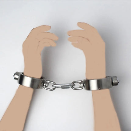 Stainless Steel Press Lock Neck Collar Handcuffs Anklecuffs Restraints Slave SM Lockable Cuff Set Sex Toys for Women Man Couples