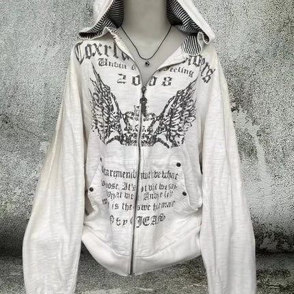 Street Y2K New Hip Hop Joker Fleece Thickened Zipper Hoodie Women Harajuku Casual Loose Punk Sweatshirt Couple Trend Warm Hoodie