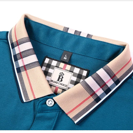 High-end silky cotton breathable short-sleeve polo shirt men's summer new trend plaid lapel designer brand casual golf T-shirt