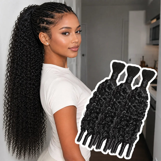 12A Human Braiding Hair for Boho Braids Burmese Curly Spiral Ends Bulk Unprocessed Virgin Hair 1 Bundle/Lot 60g/1 Pack Salon-Quality Deep Wave Bulk Human Hair For Braiding