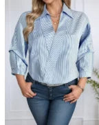 Elegant V-Neck Blouse: Unique Notch Collar Design Women's Summer Shirt with Premium Textured Fabric for Office & Casual Wear