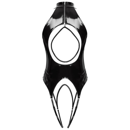 Sexy Adult Womens Cut Out Crotchless Catsuit Jumpsuit Lingerie Female Wet Look Body Costumes Patent Leather Bodysuit Underwear