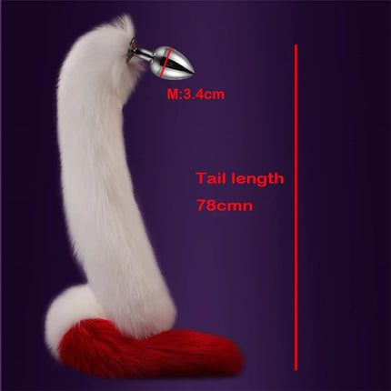 78cm Red Long Fox Tail Anal Plug Metal Butt Plug Prostate Massager Erotic Cosplay Accessories Adult Novelty Sex Toys For Couples