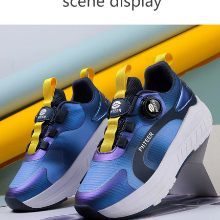 Kids Two Wheels Roller Skating Shoes with Light Magic Stick Walking Shoes, Detachable Wheels Roller Skate Shoes for Teenagers