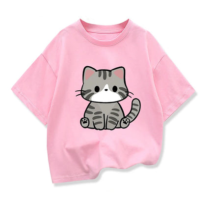 Original Design Summer Children Clothing Kids Short Sleeve t shirts Cute Litle Cat Graphic Boys Girls Casual Loose Tee Tops