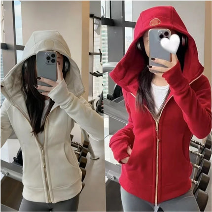 Lulu Original Label Scuba Autumn Winter Slim Fit Fleece Lined Open Cardigan Full Zip Hoodie Casual Long Sleeve Sweatshirt