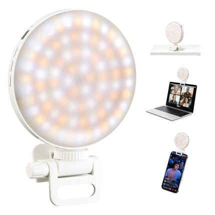 Selfie Light, Clip on Light [Rechargeable], 360°+90° Adjustable 12 Level Brightness Fashionable Portable Phone Selfie Light